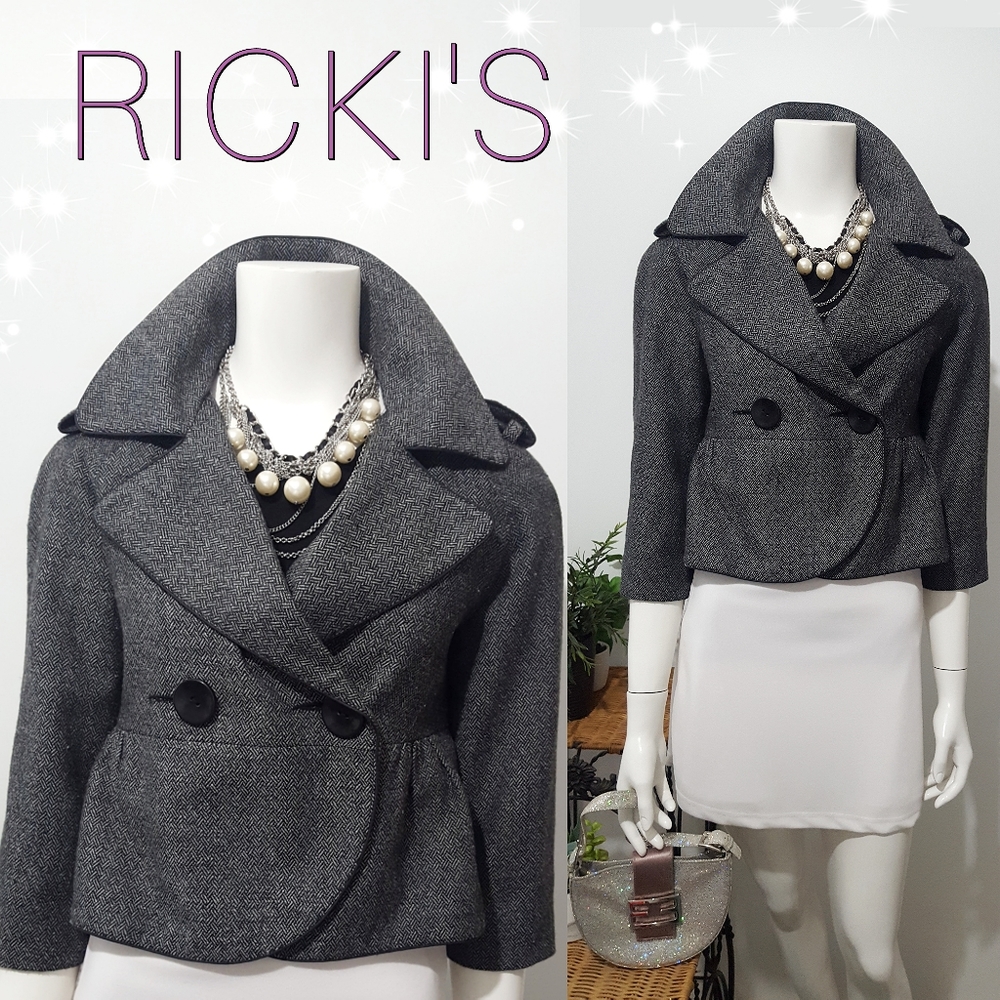 90's-Y2K Ricki's🎀Rayon-Wool Textured Bolero/Crop Blazer/Short Jacket